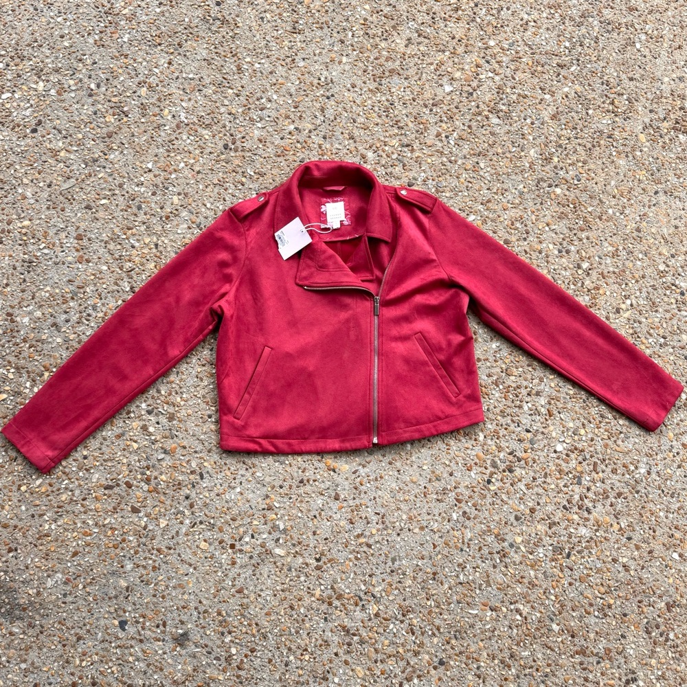NWT Lauren Conrad Berry Mist Velour Velvet Moto Jacket Size L